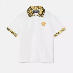 Versace Kids Barocco Classic Polo Shirt Size 6A NWT White Print